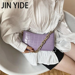 Stone Pattern PU Leather Armpit Bag with Metal Chain Shoulder Handbag