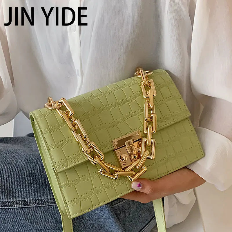 Thick Chain Crossbody Bag Leather Satchel Purse