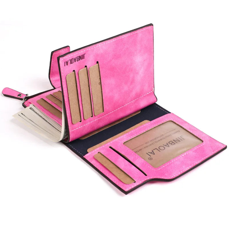 Matte PU Leather Ladies Wallet with Zipper Buckle