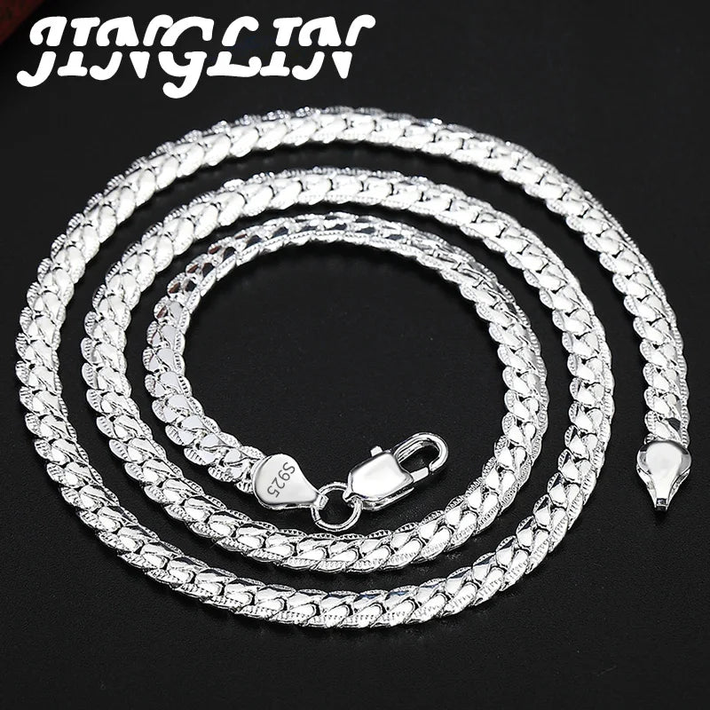 925 Silver 6mm Sideways Necklace 8/18/20/22/24 Inch Chain Wedding Jewelry