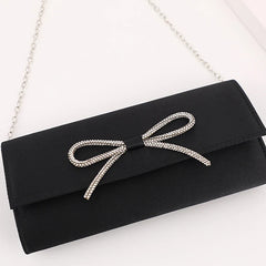 Rhinestone Shoulder Bag Chain Flap Bag Solid Satin Crossbody Handbag Lady