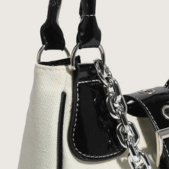 Canvas Splicing Shoulder Bag Girls Crossbody Chain Bag