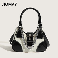 Canvas Splicing Shoulder Bag Girls Crossbody Chain Bag