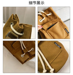 Canvas Drawstring Bucket Bag Single Shoulder Travel Bag