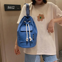 Canvas Drawstring Bucket Bag Single Shoulder Travel Bag