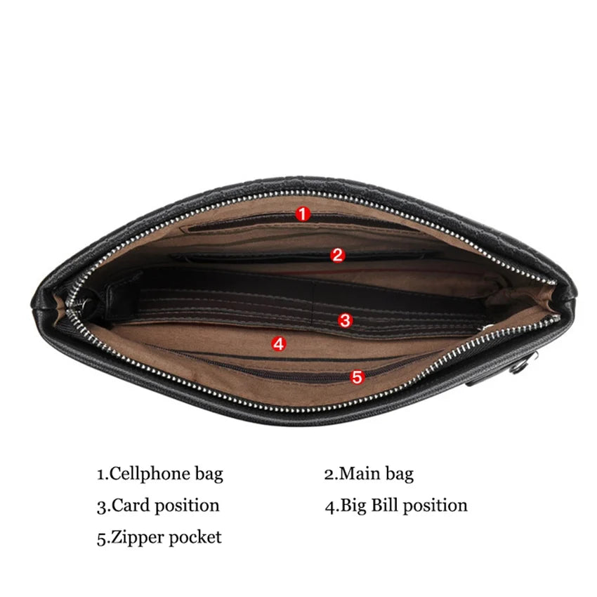 Men's Clutch Handbag PU Leather Long Wallet Business Bag