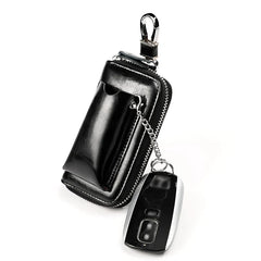 JNKET Retro Cow Leather Keychain Bag Key Case Zipper Key Bag