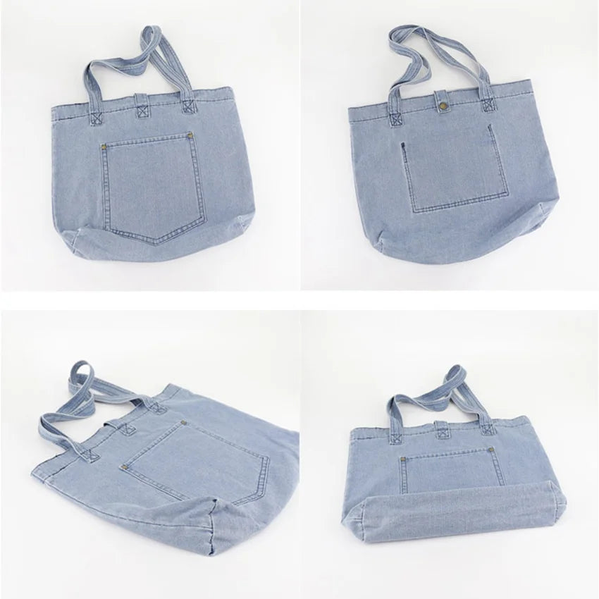 JNKET Denim Tote Bag Handbag Casual Shoulder Bag