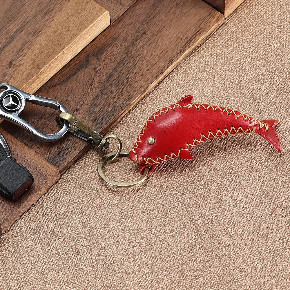 Leather Dolphin Keychain for Women Men Car Key Ring Keychain Vintage Key Holder
