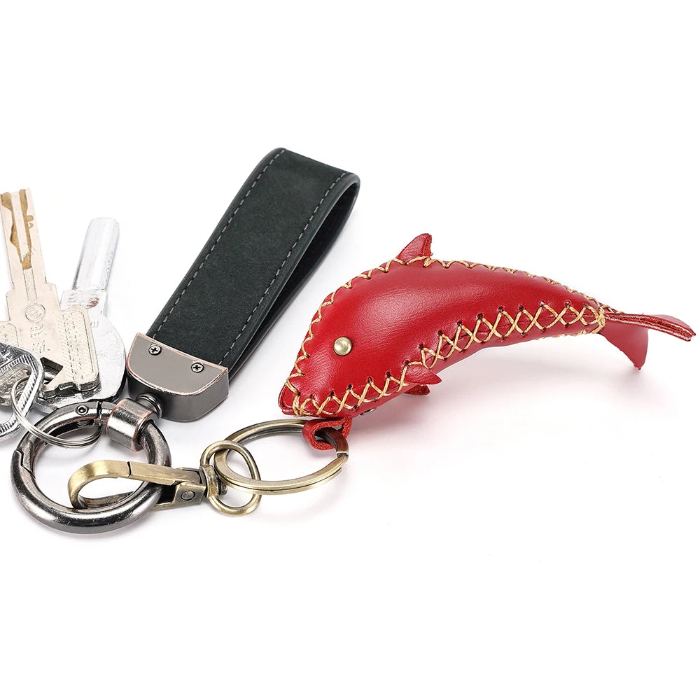 Leather Dolphin Keychain for Women Men Car Key Ring Keychain Vintage Key Holder