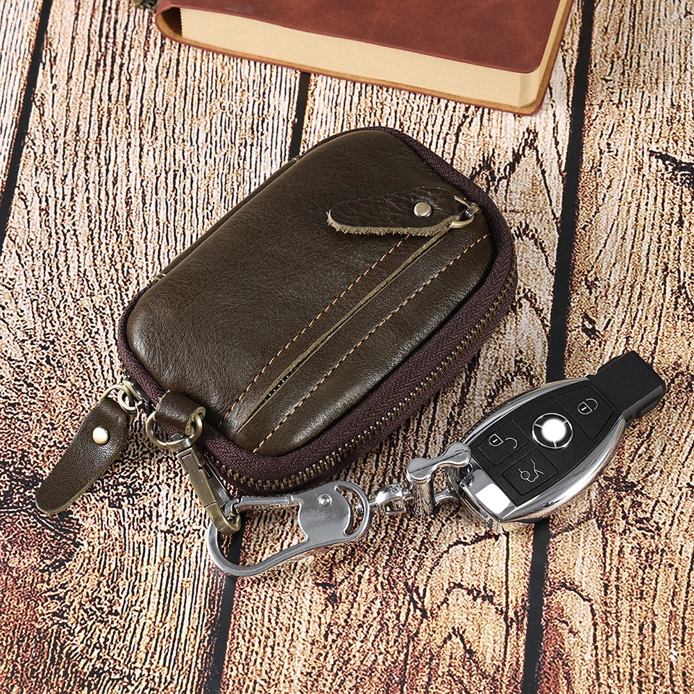 Leather Key Wallet Man Housekeeper Keys Organizer Car Key Holder Zipper