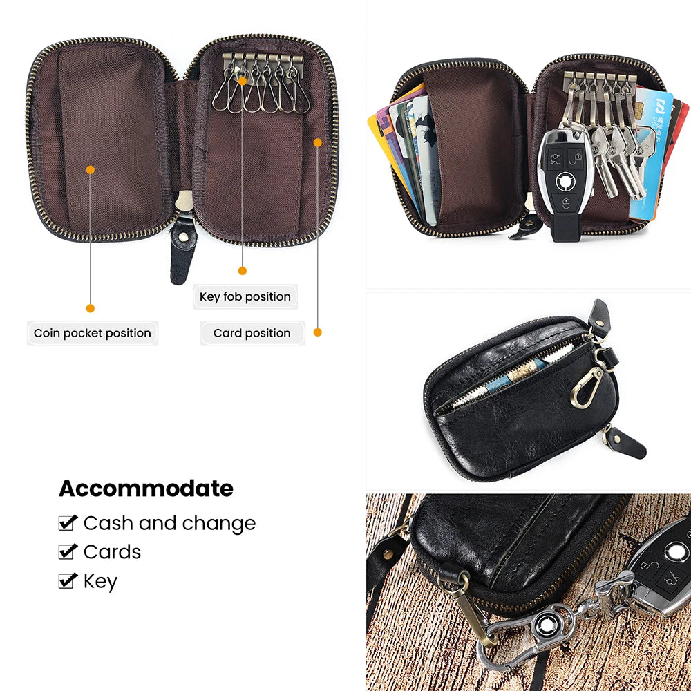 Leather Key Wallet Man Housekeeper Keys Organizer Men Car Key Holder Zipper