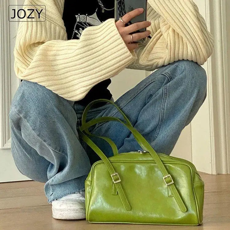 Women Green Shoulder Bag PU Leather Female Purse Handbags Large Capacity Tote