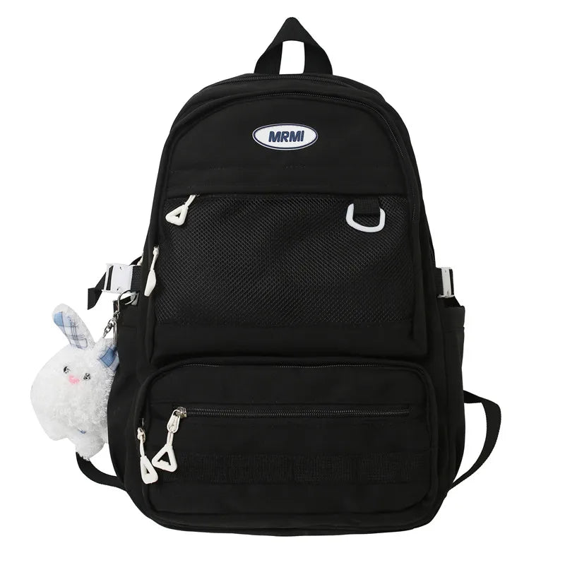 Double Zipper Net Pocket Woman Backpack Waterproof Teen Shoulder Bag