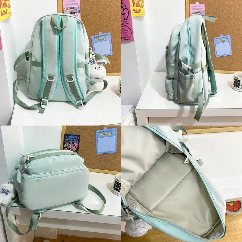 Double Zipper Net Pocket Woman Backpack Waterproof Teen Shoulder Bag