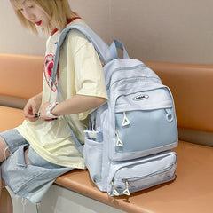 Double Zipper Net Pocket Woman Backpack Waterproof Teen Shoulder Bag