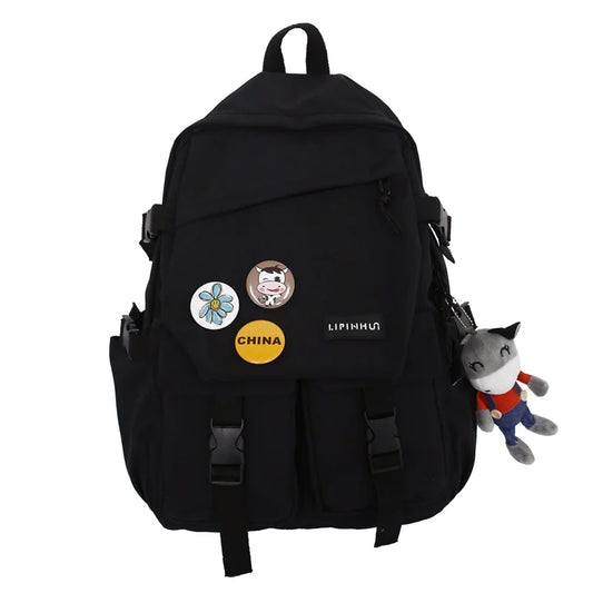 Nylon Solid Backpack Women Waterproof Student School Bags Teenage Girl