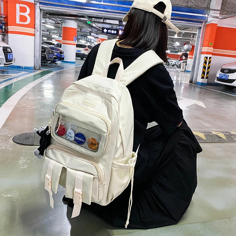 Waterproof Double Pocket Buckle Backpack for Teenage Girl Boy