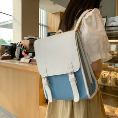 Vintage PU Leather Backpack Women Canvas School Bag For Girls College Schoolbag
