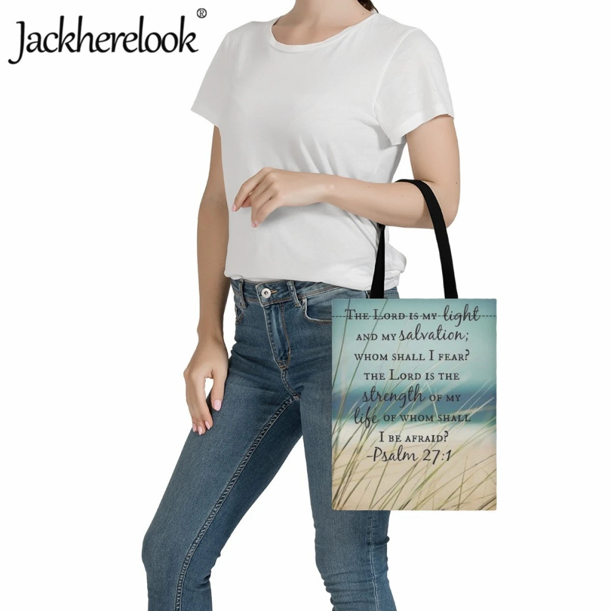 Casual Ladies Canvas Shoulder Bag with Christian Scripture Printing