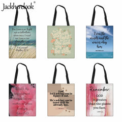 Casual Ladies Canvas Shoulder Bag with Christian Scripture Printing