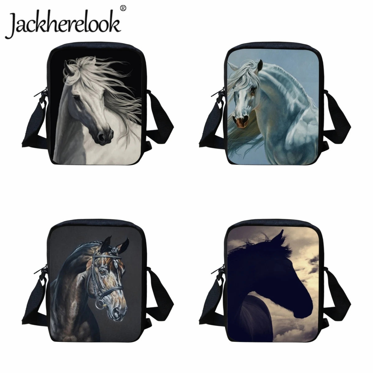 Kids School Bag Horse Pattern 3D Printing Messenger Bag Casual Travel Shoulder B