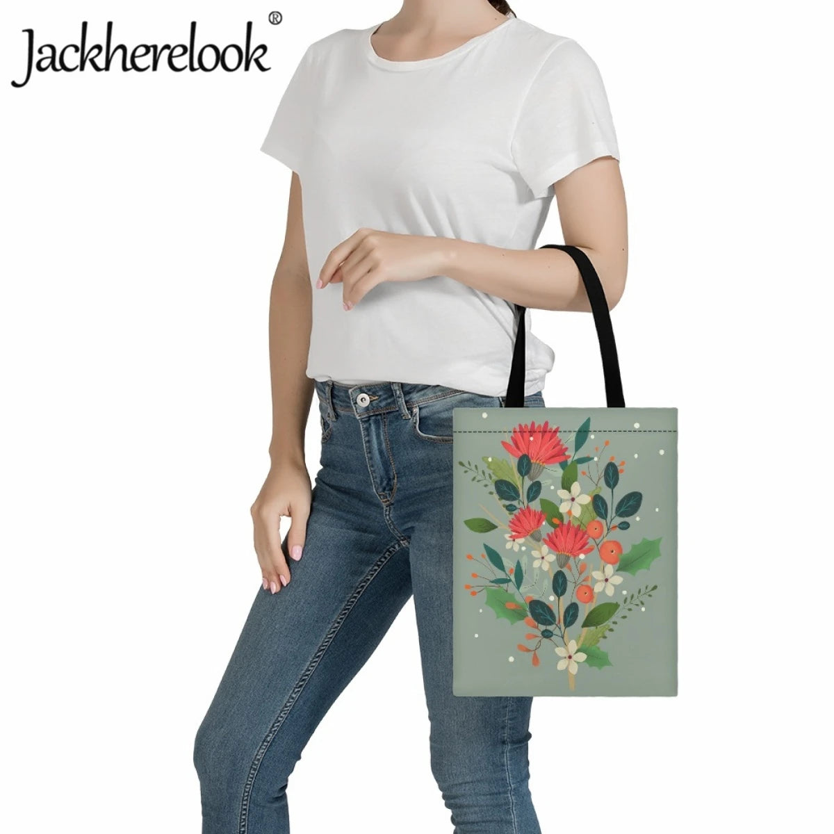 Floral Shoulder Bag Canvas Classic Handbag Beach Bag