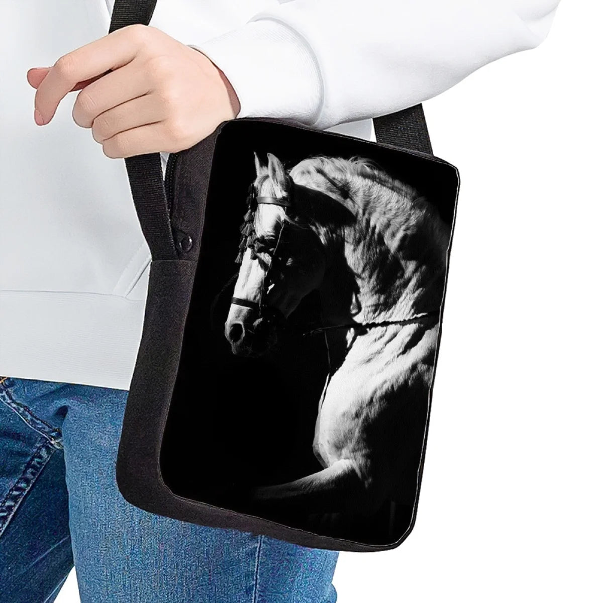 Horse Pattern 3D Print Kids Messenger Bag School Lunch Teen Crossbody