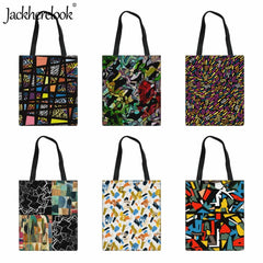 Geometry Pattern Shoulder Bag for Women Large Capacity Canvas Shopping Bag