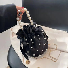 Jacquard Cloth Bucket Bag with Beads Hand-held Women's Bag