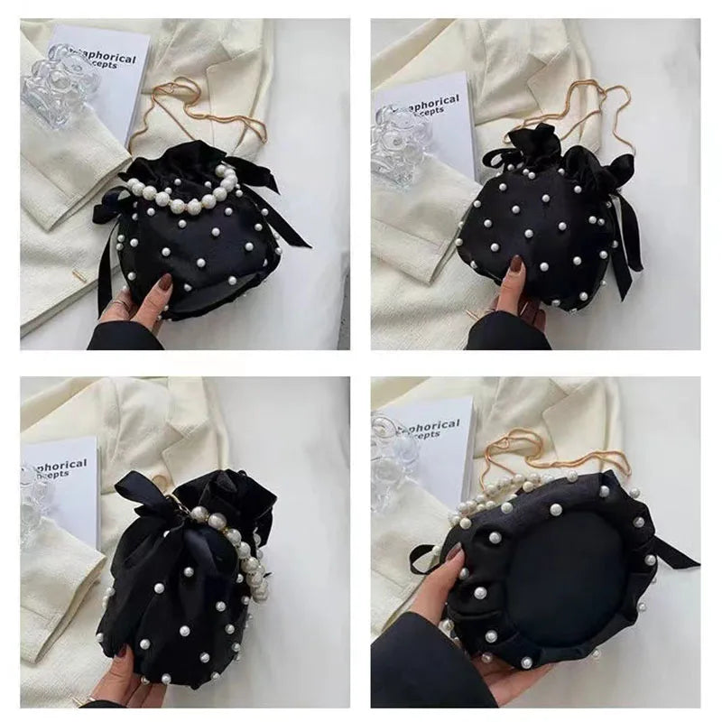 Jacquard Cloth Bucket Bag with Beads Hand-held Women's Bag