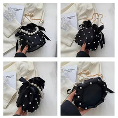 Jacquard Cloth Bucket Bag with Beads Hand-held Women's Bag