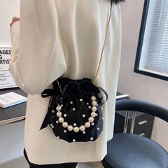 Jacquard Cloth Bucket Bag with Beads Hand-held Women's Bag
