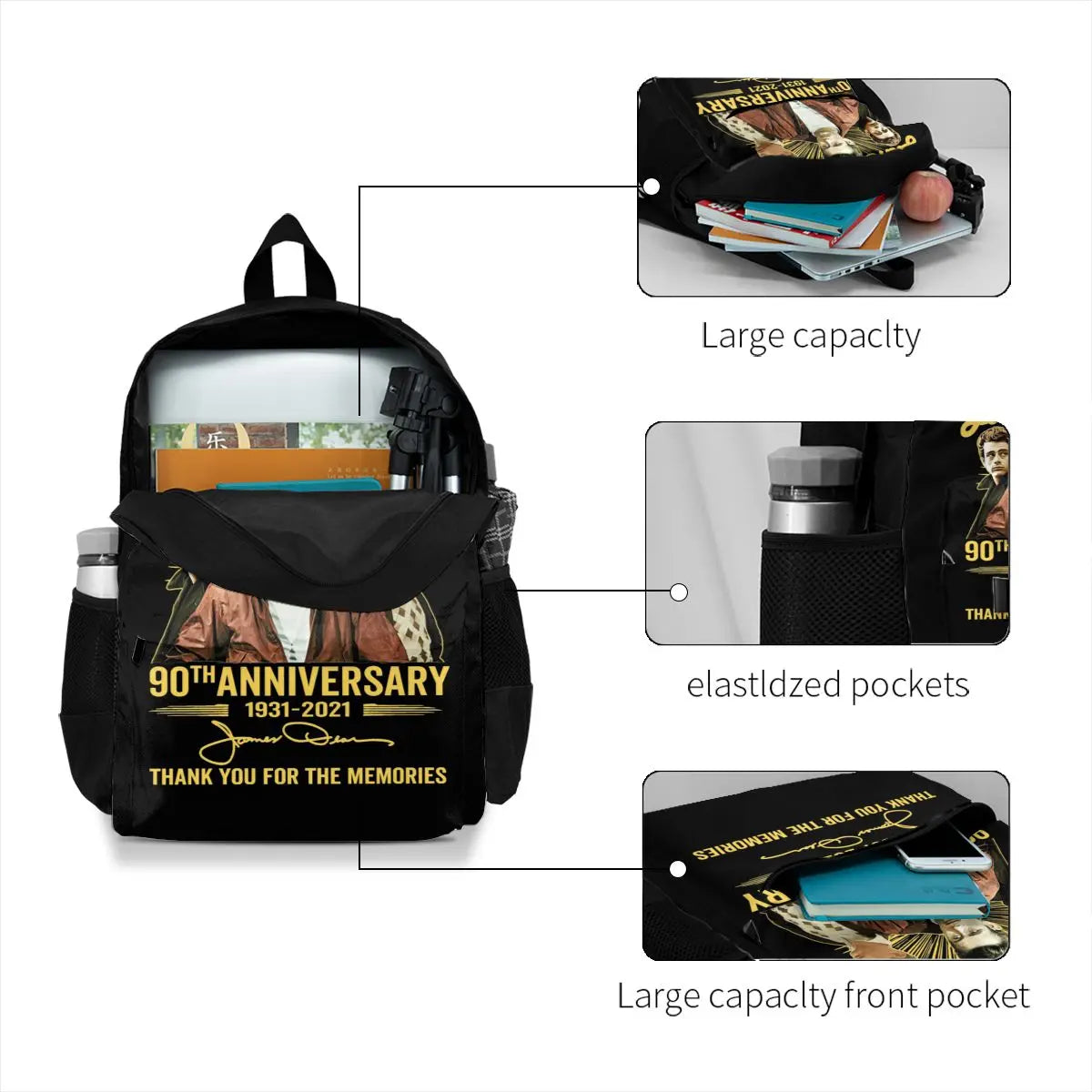James Dean 90th Anniv. Signature Backpack Large Capacity Print Tote Bag