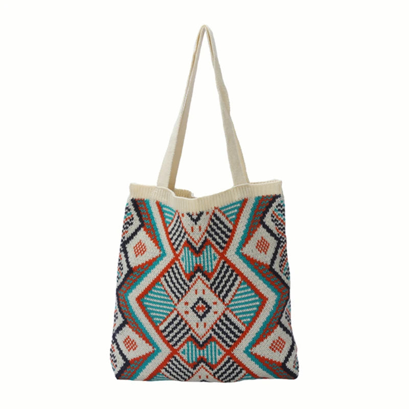 Jamhoo Knitting Shoulder Bag Boho Style Tote Top-handle Handbag