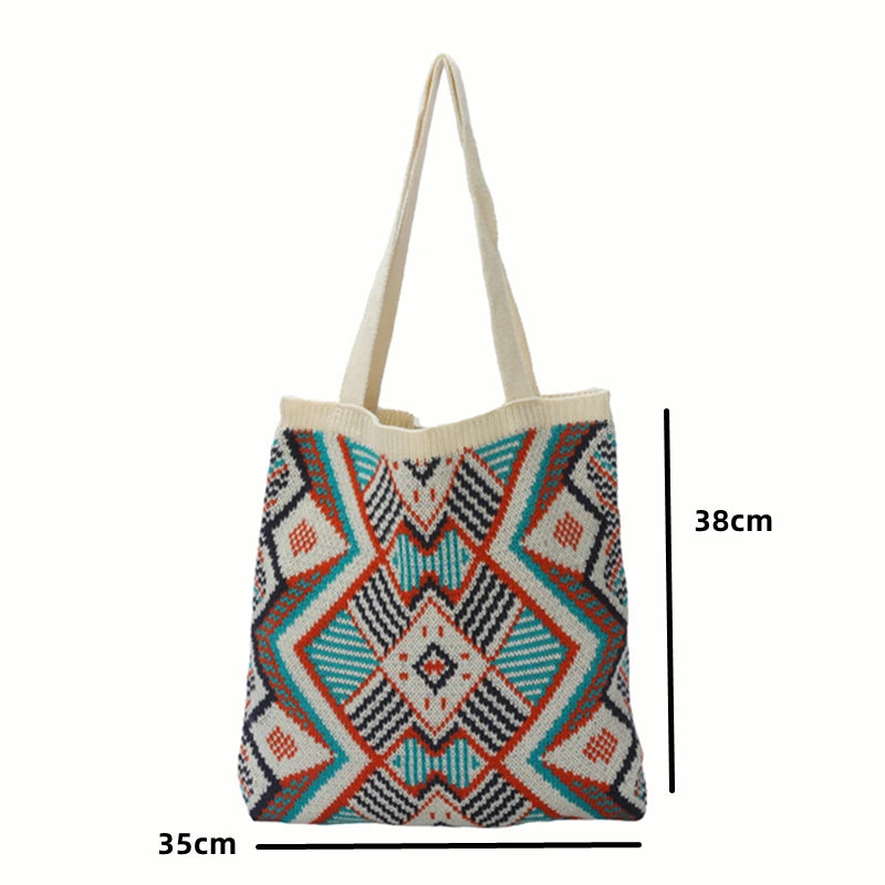 Jamhoo Knitting Shoulder Bag Boho Style Tote Top-handle Handbag
