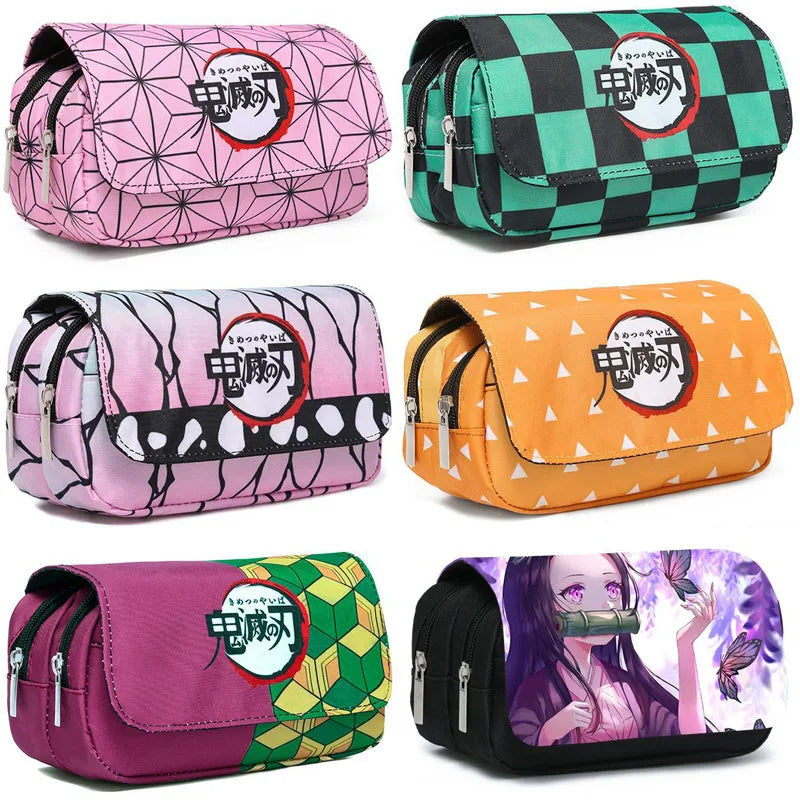 Anime Demon Slayer Kimetsu No Yaiba Pencil Case Zipper Student Stationery Wallet