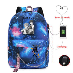 Haikyuu Anime Prints School Bag USB Charging Girls Backpack