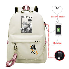 Haikyuu Anime Prints School Bag USB Charging Girls Backpack