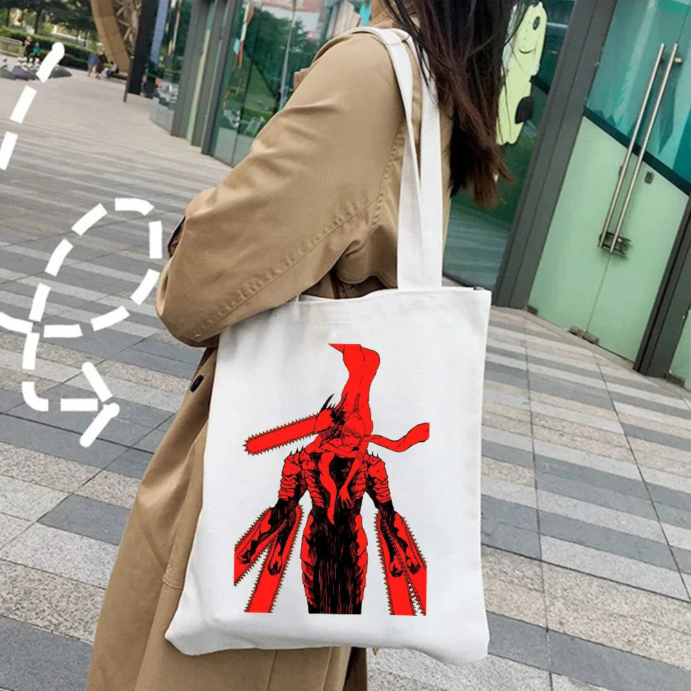 Japanese Chainsaw Man Evil Power Cat Canvas Shoulder Bag Harajuku Shopper
