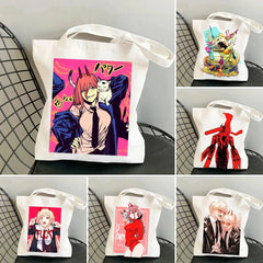 Japanese Chainsaw Man Evil Power Cat Canvas Shoulder Bag Harajuku Shopper
