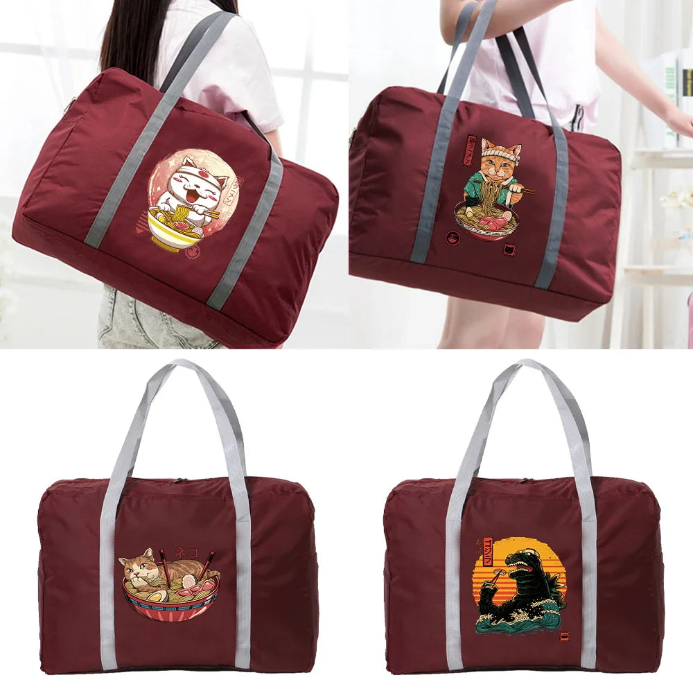 Japan Cat Series Print Travel Bag Large Capacity Foldable Clothes Organizers Bag