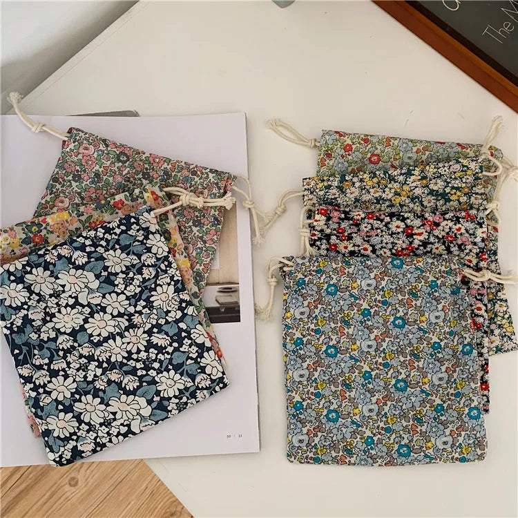 Japanese Floral Drawstring Bag Cotton Fabric Christmas Gift Bag