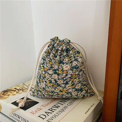 Japanese Floral Drawstring Bag Cotton Fabric Christmas Gift Bag