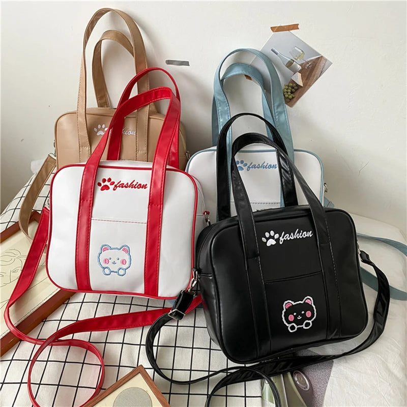 Japanese Lolita Style Girls Bags PU Leather Embroidered Bookbag