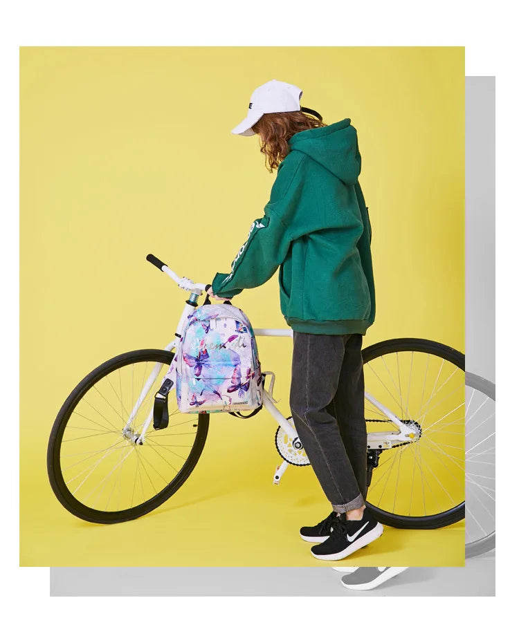 Harajuku Butterfly Backpack Women Waterproof Nylon Summer Bagpack