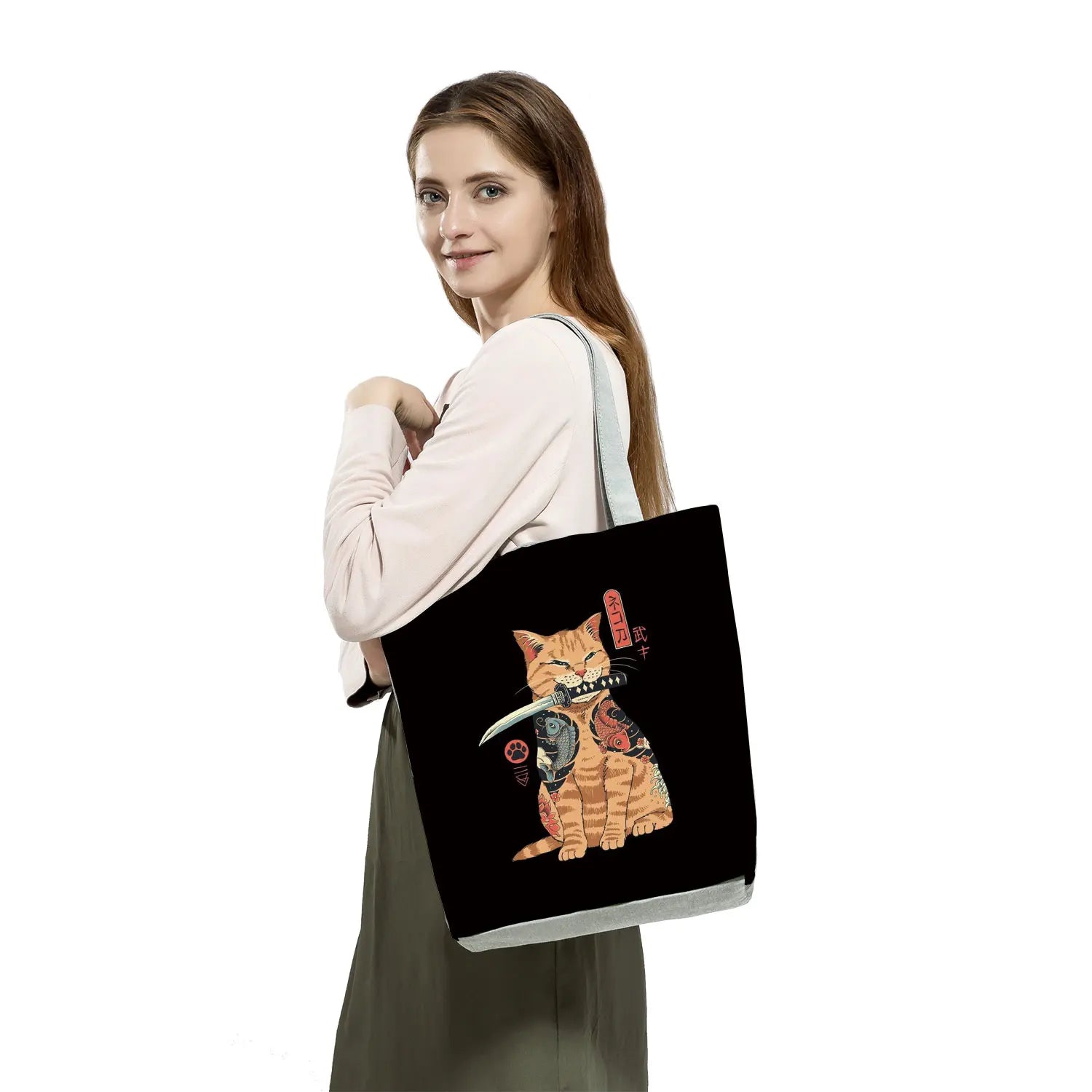 Anime Cat Print Shopping Tote Bag for Men and Women