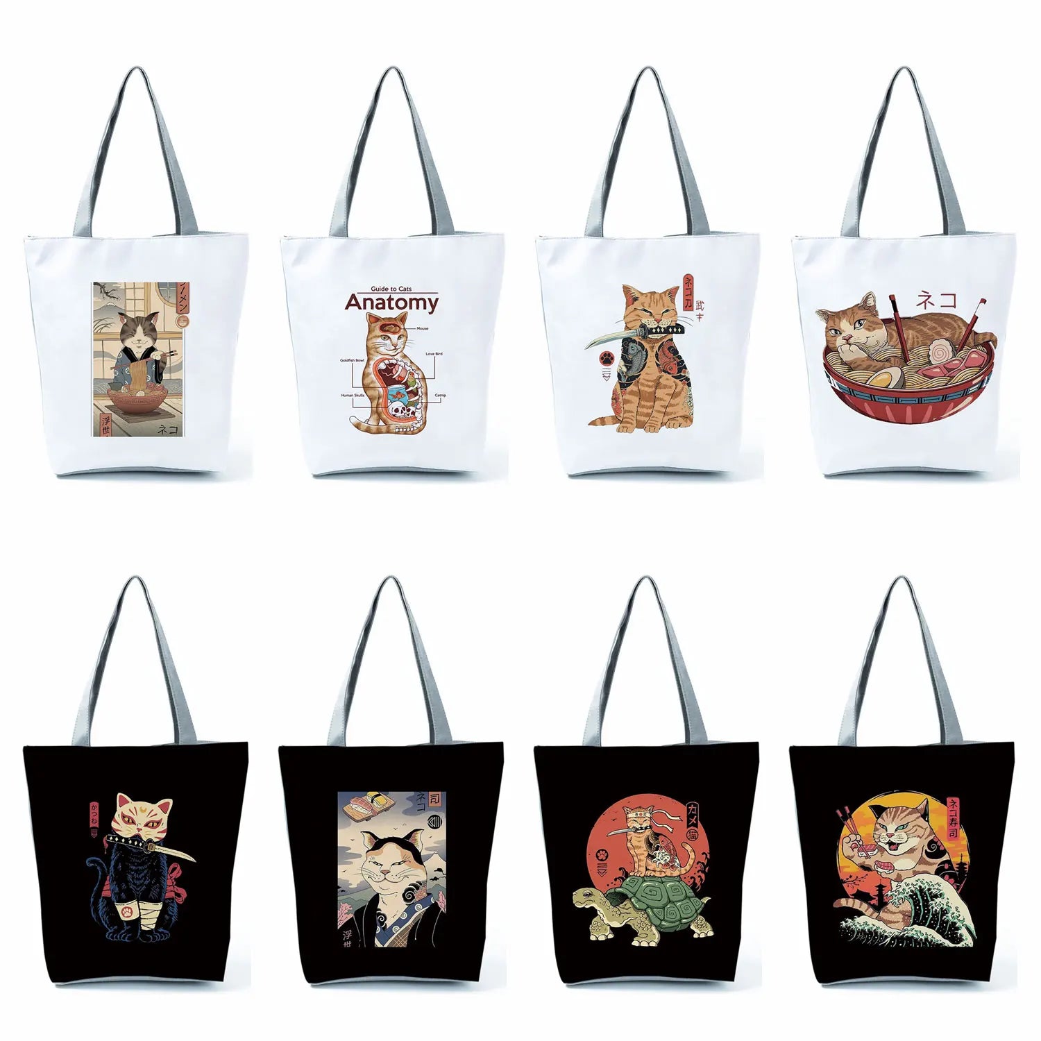 Anime Cat Print Shopping Tote Bag for Men and Women