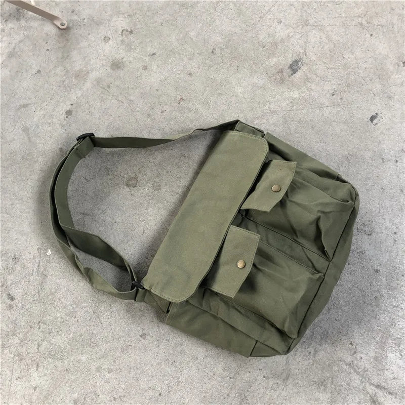 Japanese Canvas Messenger Shoulder Bag Solid Large Capacity