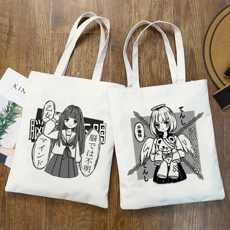 Japanese Anime Shoulder Bag Vintage Canvas Handbag Y2K Goth Punk